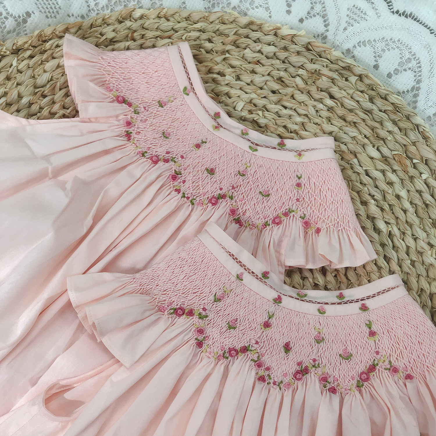Baby Clothing Boutique - Girls Smocking Dress Pink Handmade Flower